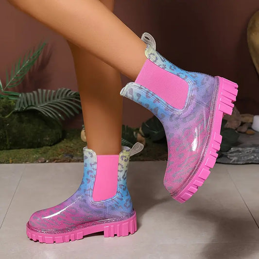 Women's colorful PVC rain boots - waterproof with thick non-slip sole