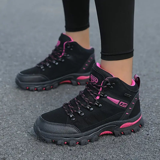 Women's outdoor sneakers - waterproof, slip-resistant hiking boots in black