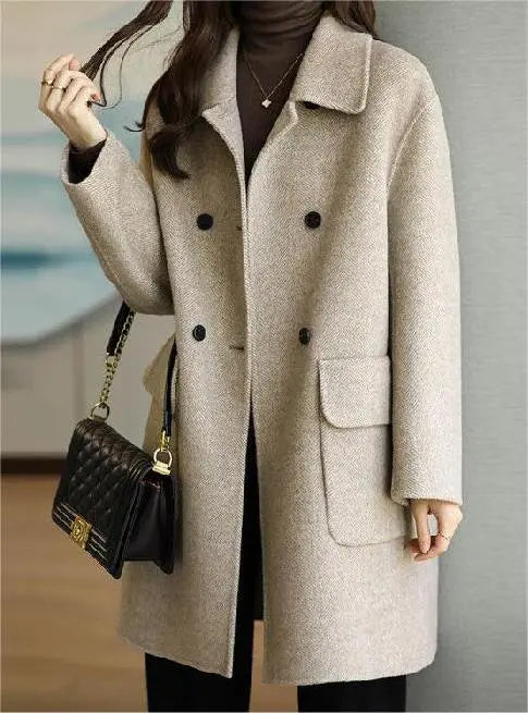 Wool Blend Ladies Classic Coat - Stylish Tailored Overcoat