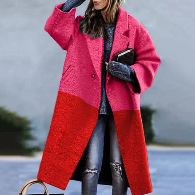 Wool coat - elegant ladies oversized check patterned coat