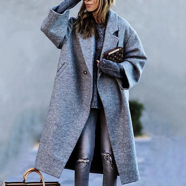 Wool coat - elegant ladies oversized check patterned coat