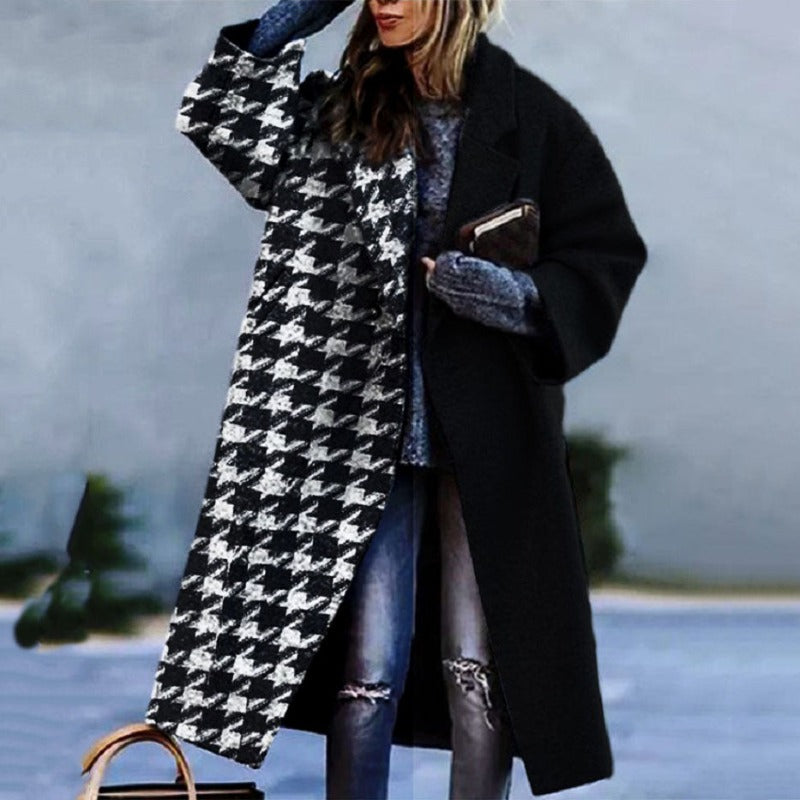 Wool coat - elegant ladies oversized check patterned coat