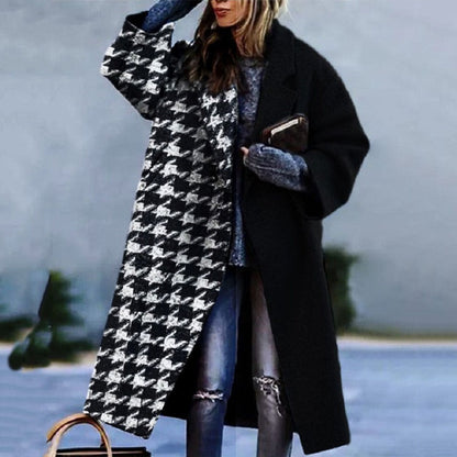 Wool coat - elegant ladies oversized check patterned coat