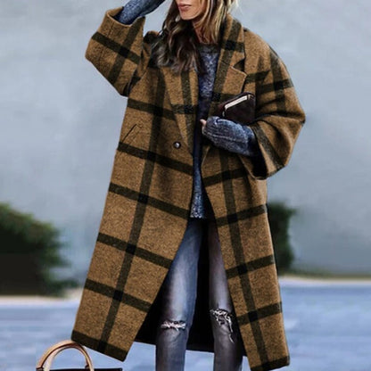 Wool coat - elegant ladies oversized check patterned coat