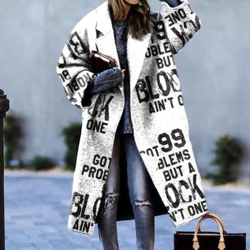 Wool coat - elegant ladies oversized check patterned coat