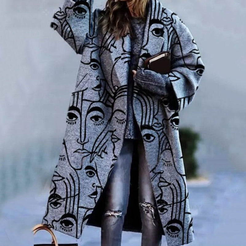 Wool coat - elegant ladies oversized check patterned coat