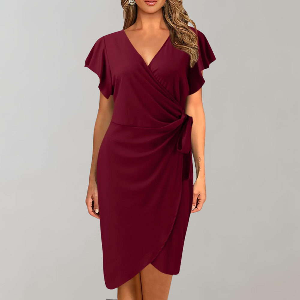 Wrap Dress - Sophisticated Ladies Dress With Flutter Sleeves