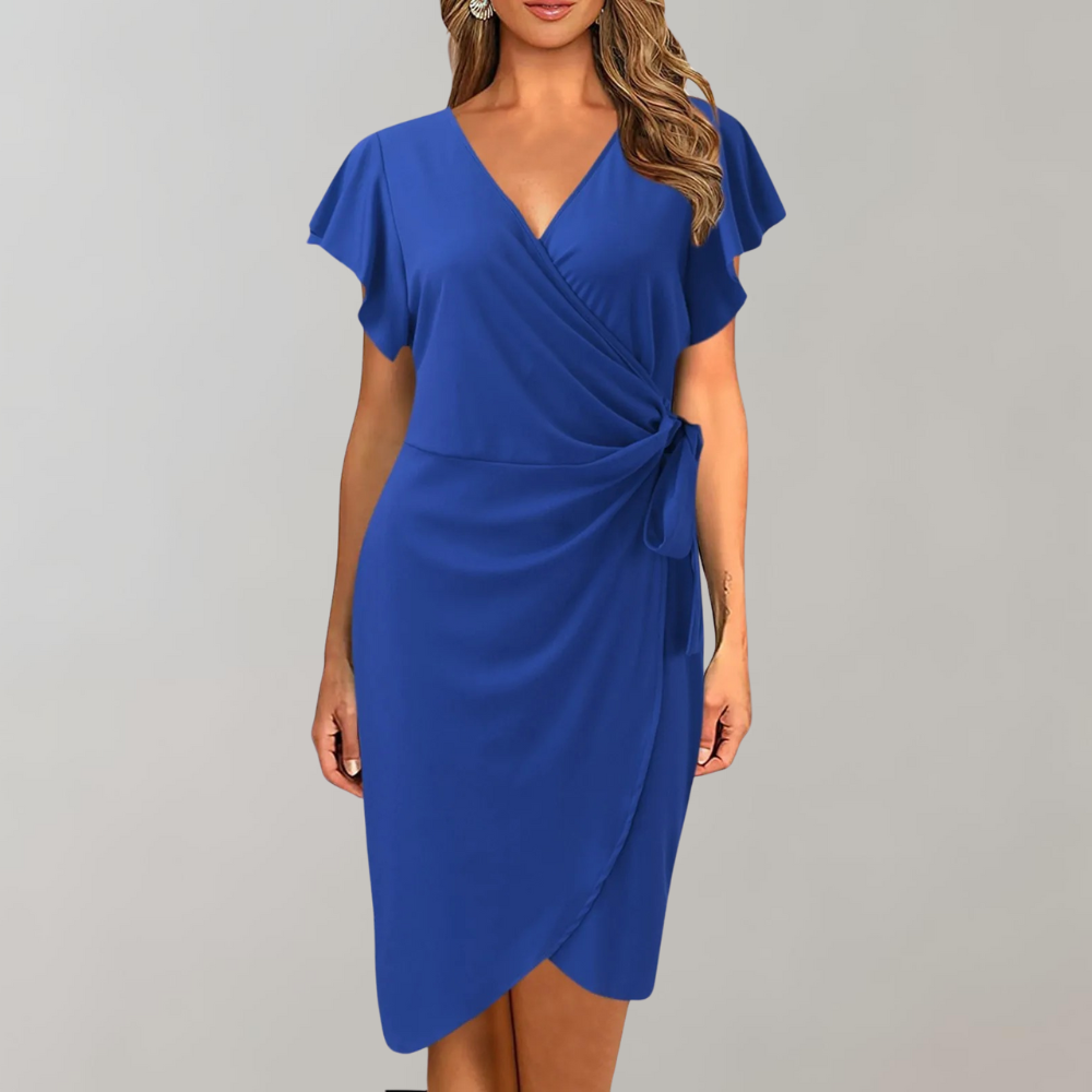 Wrap Dress - Sophisticated Ladies Dress With Flutter Sleeves