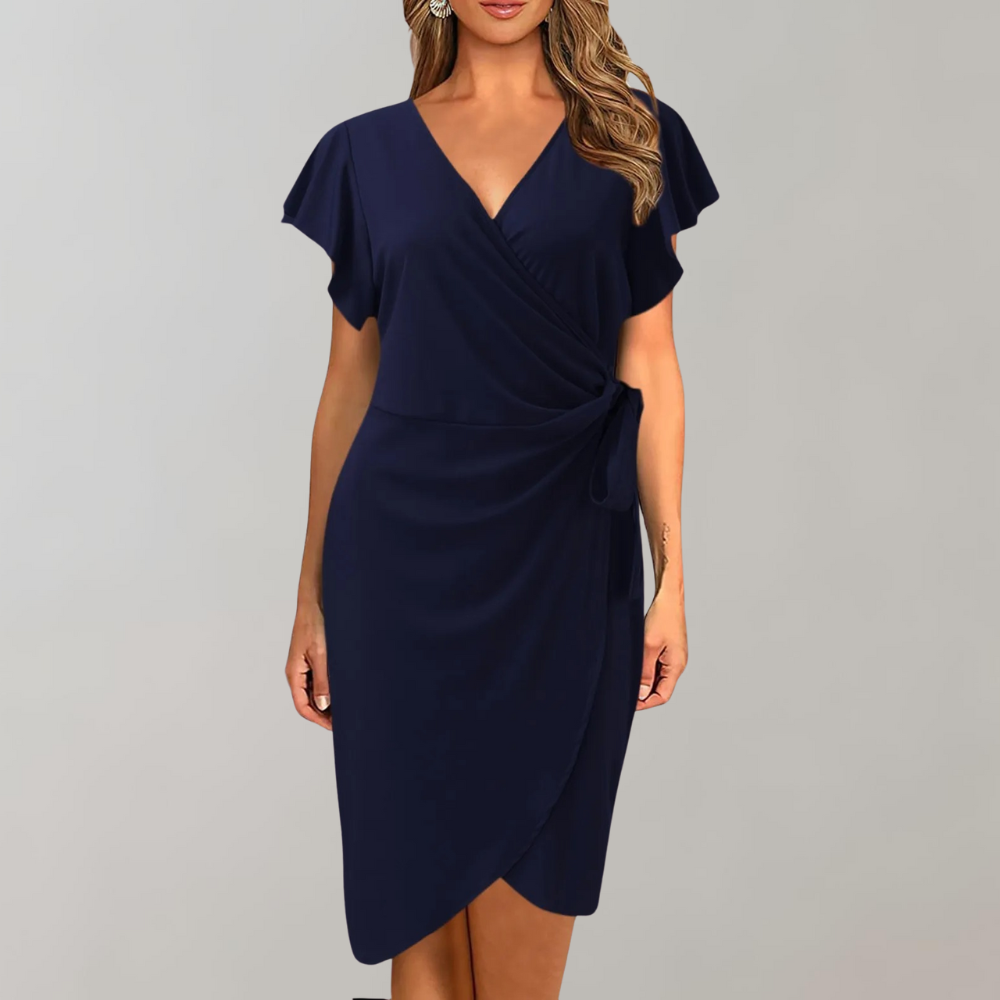 Wrap Dress - Sophisticated Ladies Dress With Flutter Sleeves