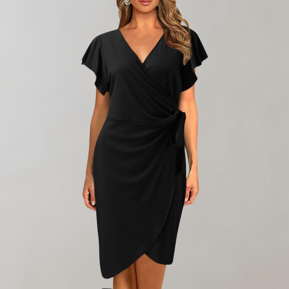 Wrap Dress - Sophisticated Ladies Dress With Flutter Sleeves
