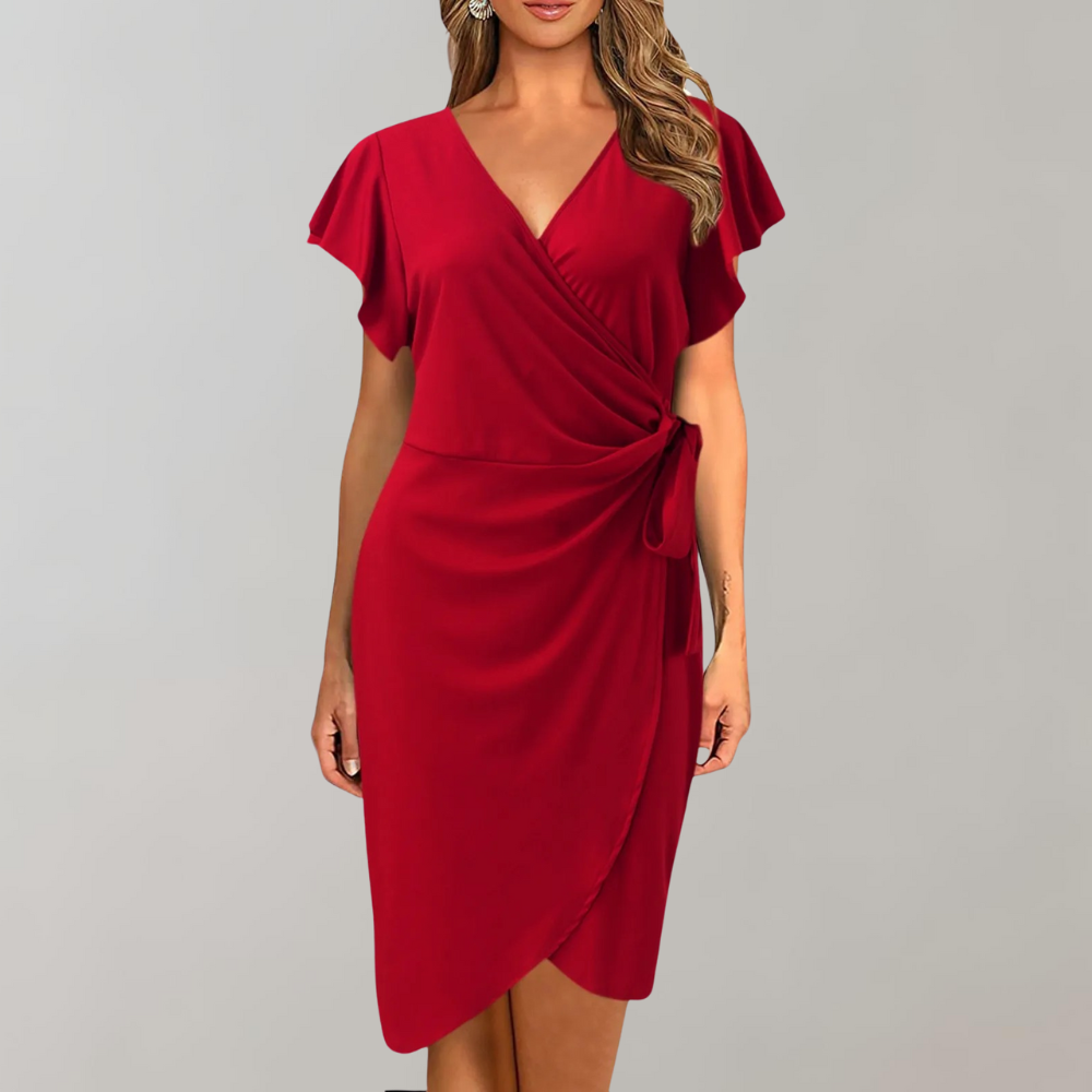 Wrap Dress - Sophisticated Ladies Dress With Flutter Sleeves
