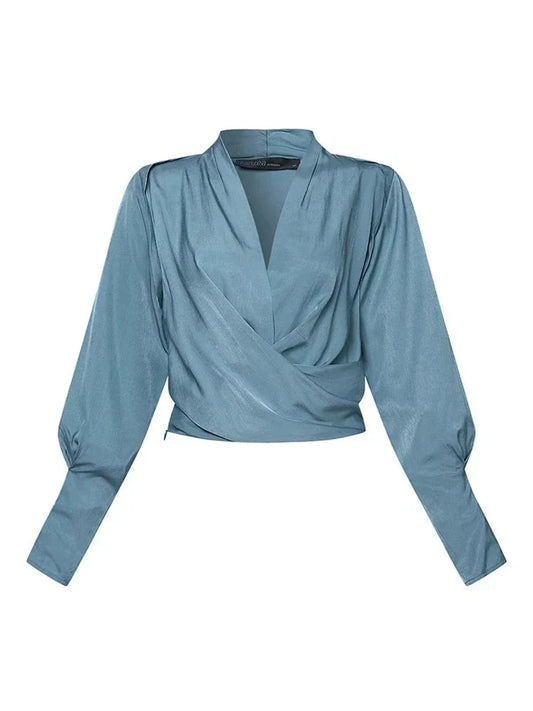Ladies wrap blouse - top with puff sleeves