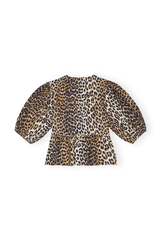 Leopard print blouse - ladies top with puff sleeves