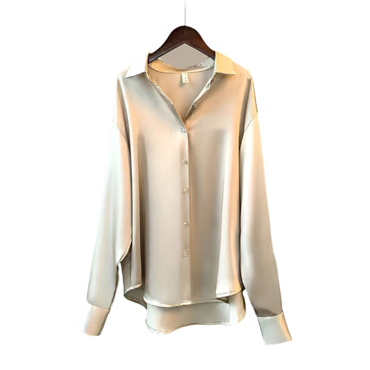 Satin ladies blouse - button-up top with long sleeves